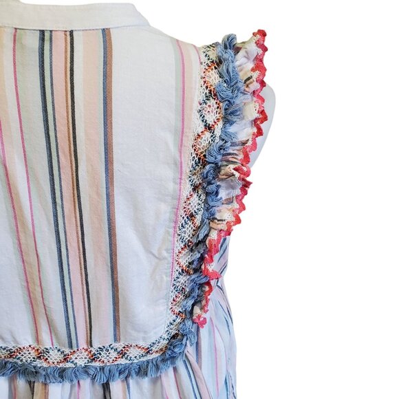 Ella Moss Natalia Babydoll Multicolored Striped Sleeveless Ruffle Peplum Top Med - Picture 9 of 10